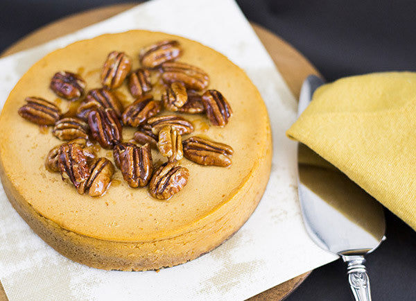 Spiced Pumpkin Cheesecake with Honey Pecan Topper