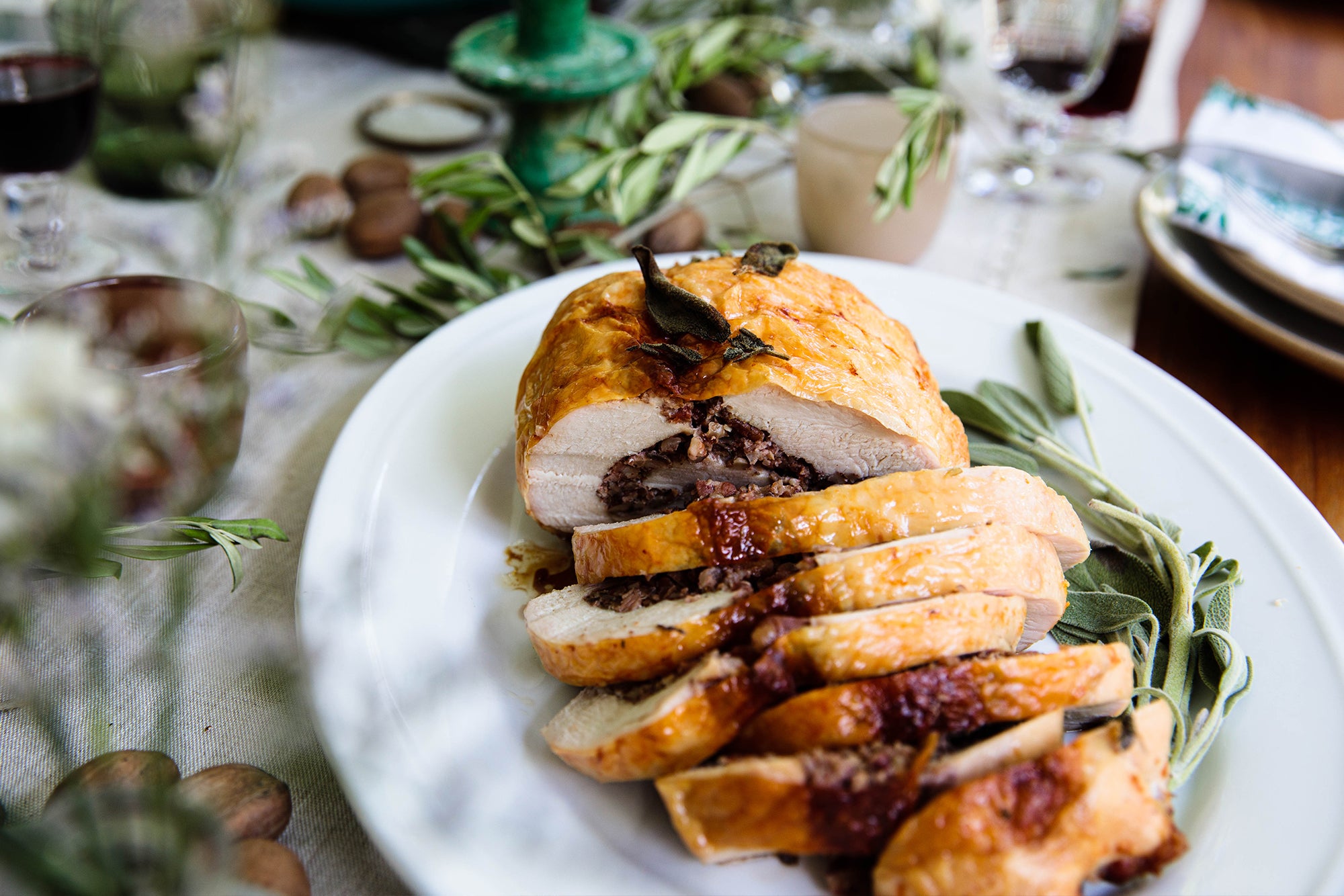 Turkey Breast Roulade with Pecan-Pancetta Filling