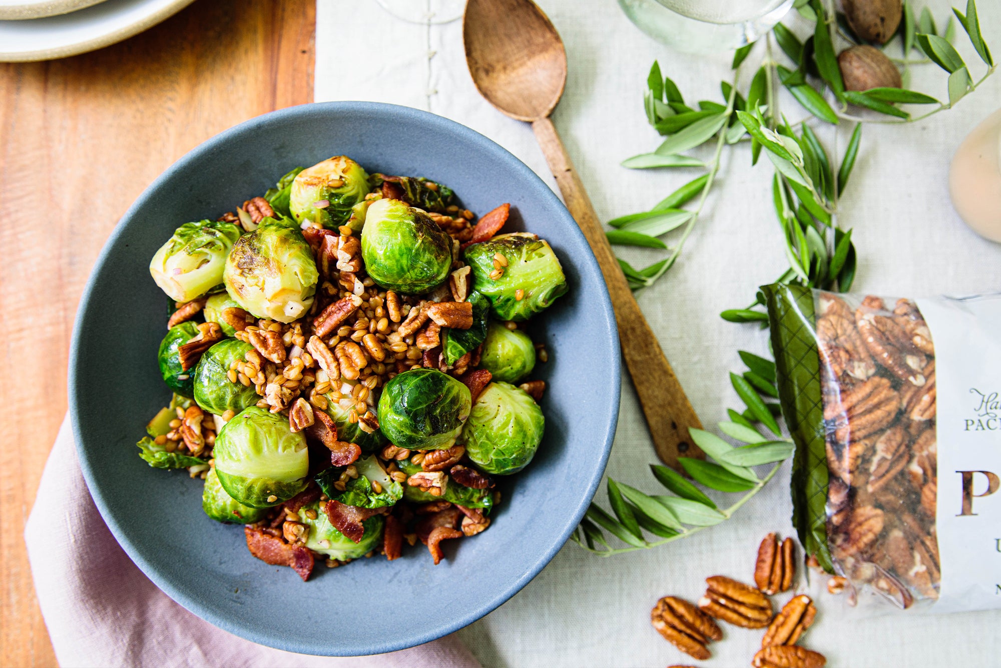 Pan-Roasted Brussels Sprouts with Warm Bacon-Pecan Vinaigrette