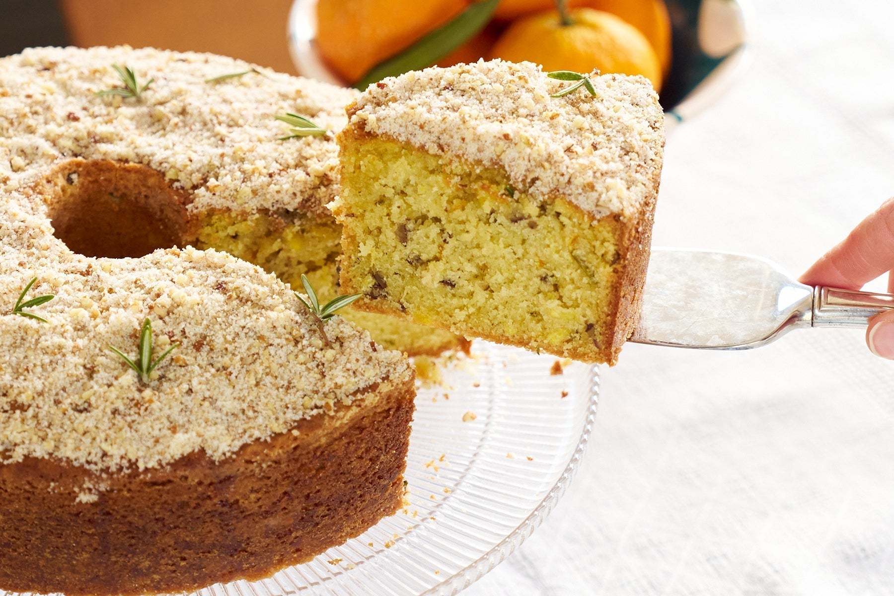 Olive Oil Cake with Orange, Rosemary, and Pecans