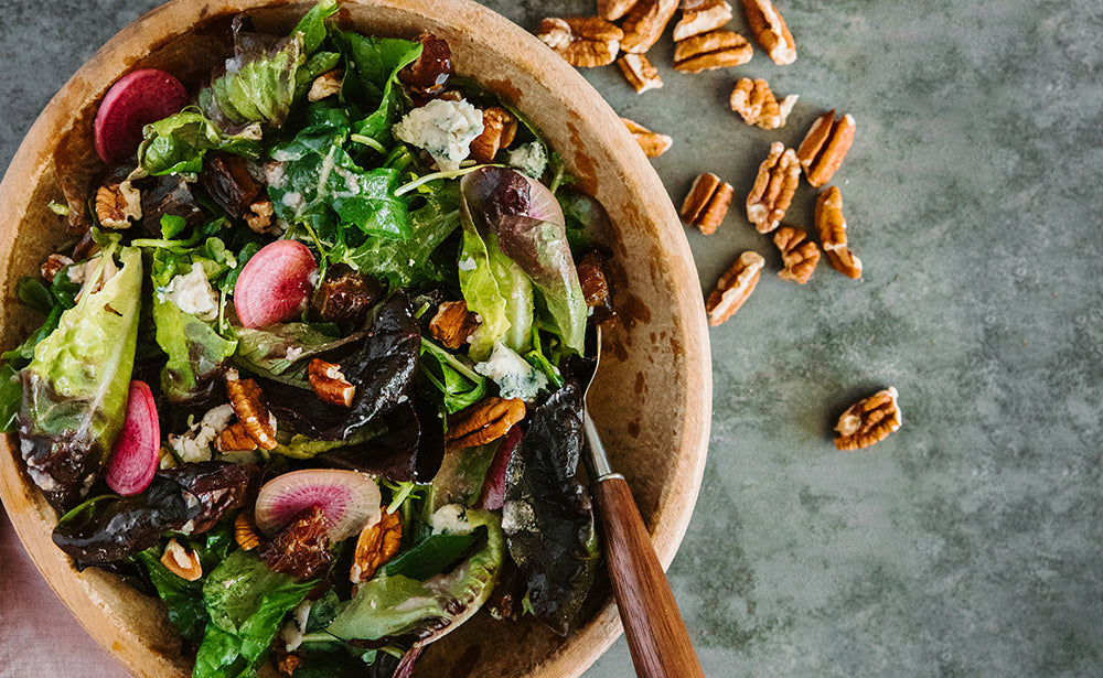 Green Salad with Dates, Blue Cheese & Pecan Vinaigrette