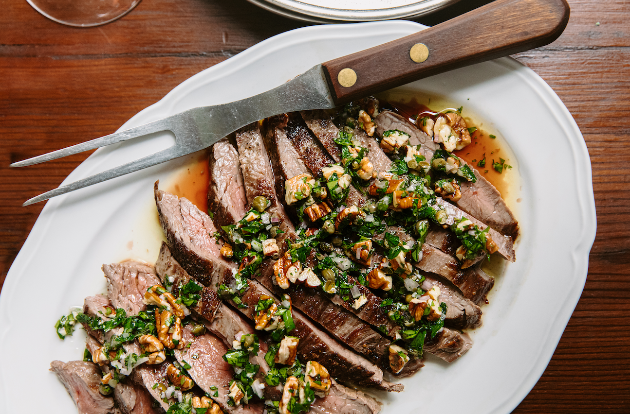 Flank Steak with Pecan Salsa Verde