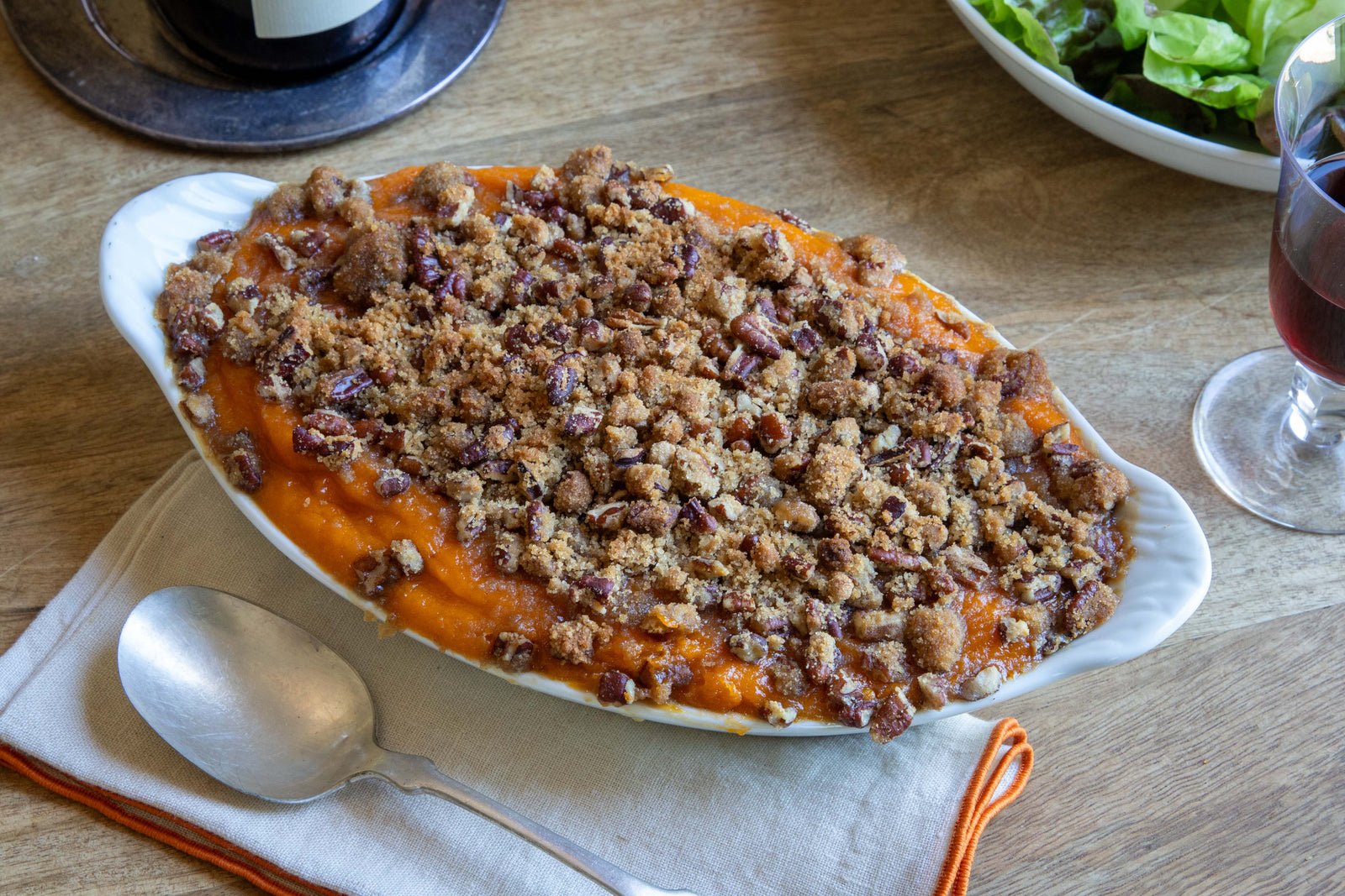 Sweet Potato Casserole with Crunchy Brown Sugar Pecans