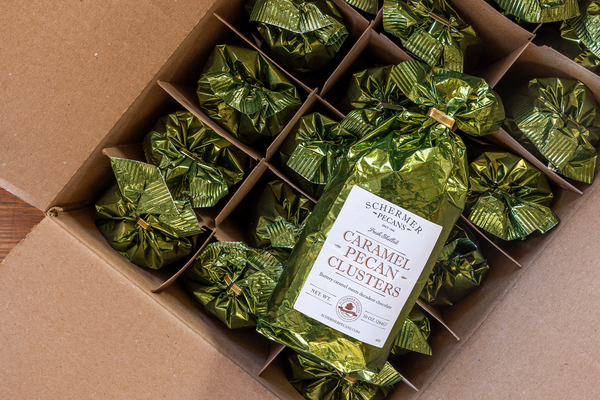 Schermer Pecans | Caramel Pecan Clusters | Foil Bags Case
